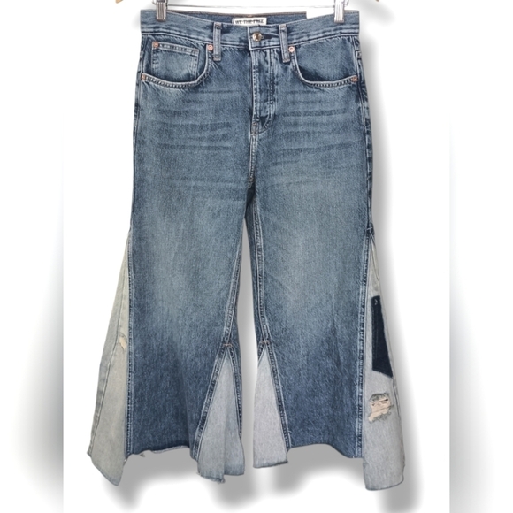 NWT Free People We The Free Ripple Wide-Leg Pieced Cropped Jeans Size 25 Tall - Picture 3 of 16